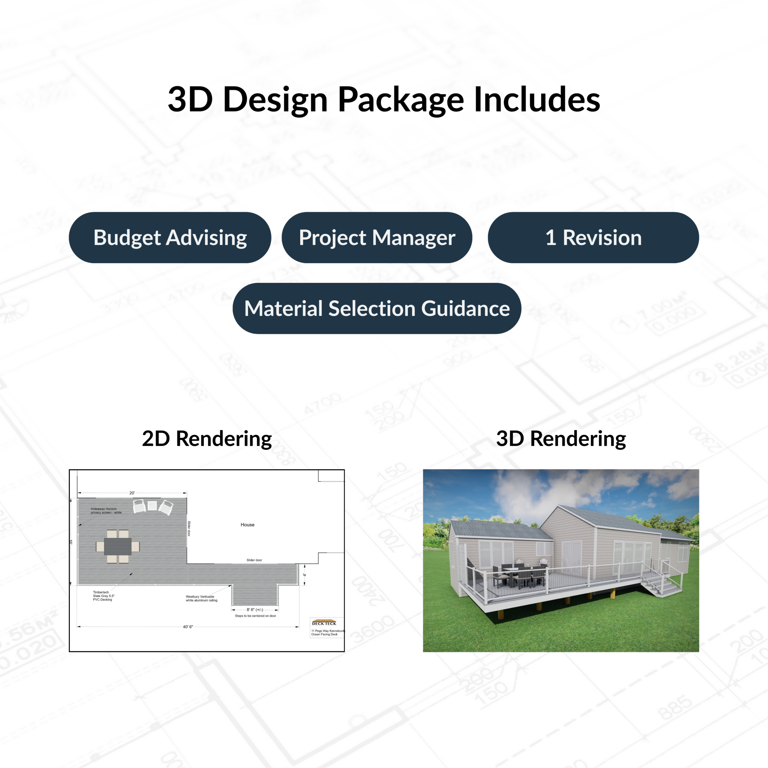 A listing of the Deck Teck 3D Design package features